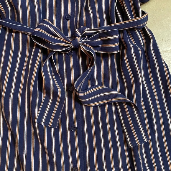 Pinstripe Shirt Dress with Front tie bow - Picture 2 of 5